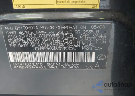 2008 Lexus Gs 350 z USA, uszkodzony, nr VIN JTHBE96S480039305